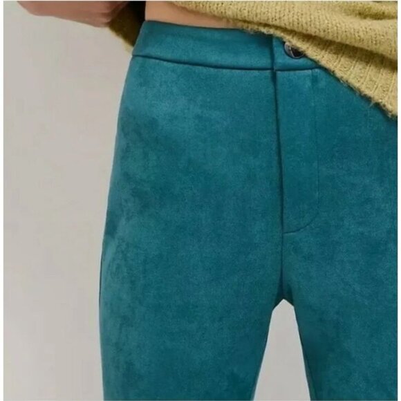 Anthropologie Avec Les Filles Pants Small Arden Slim Faux Suede Green Zip Ankle - Picture 2 of 16